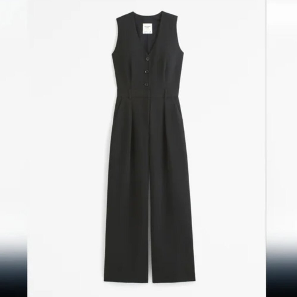Abercrombie & Fitch Mara Vest Jumpsuit Black S Pockets Sold Out RRP $120 NWOT